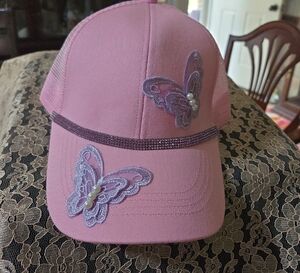 Pink Cap with Butterfly Embellishments